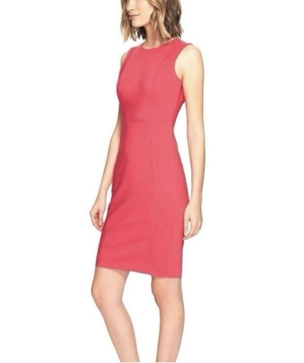Calvin Klein Womens Coral Sleeveless Fit And Flare Dress Sz 10 Scuba Knit Office